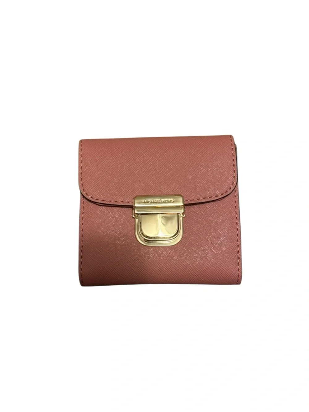 Michael Kors Rose-Pink Saffiano Leather Mini Wallet with Gold Hardware
